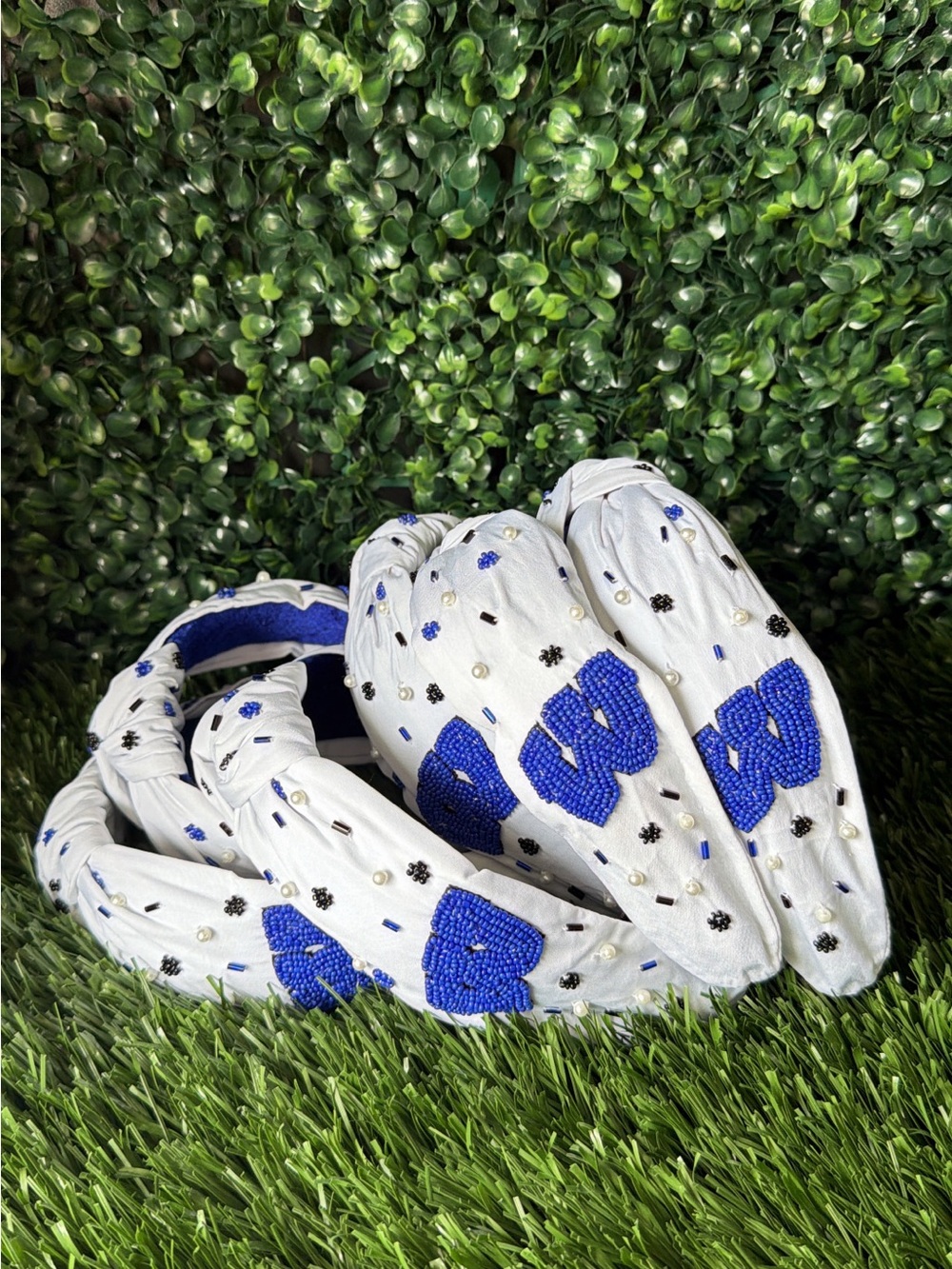 White and Royal Blue Beaded Kids Headband